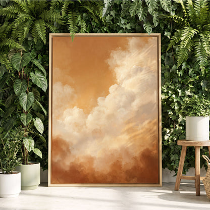 Gilded Cloudscape, gold, orange, beige nature wall art displayed in a styled interior, gallery view 8