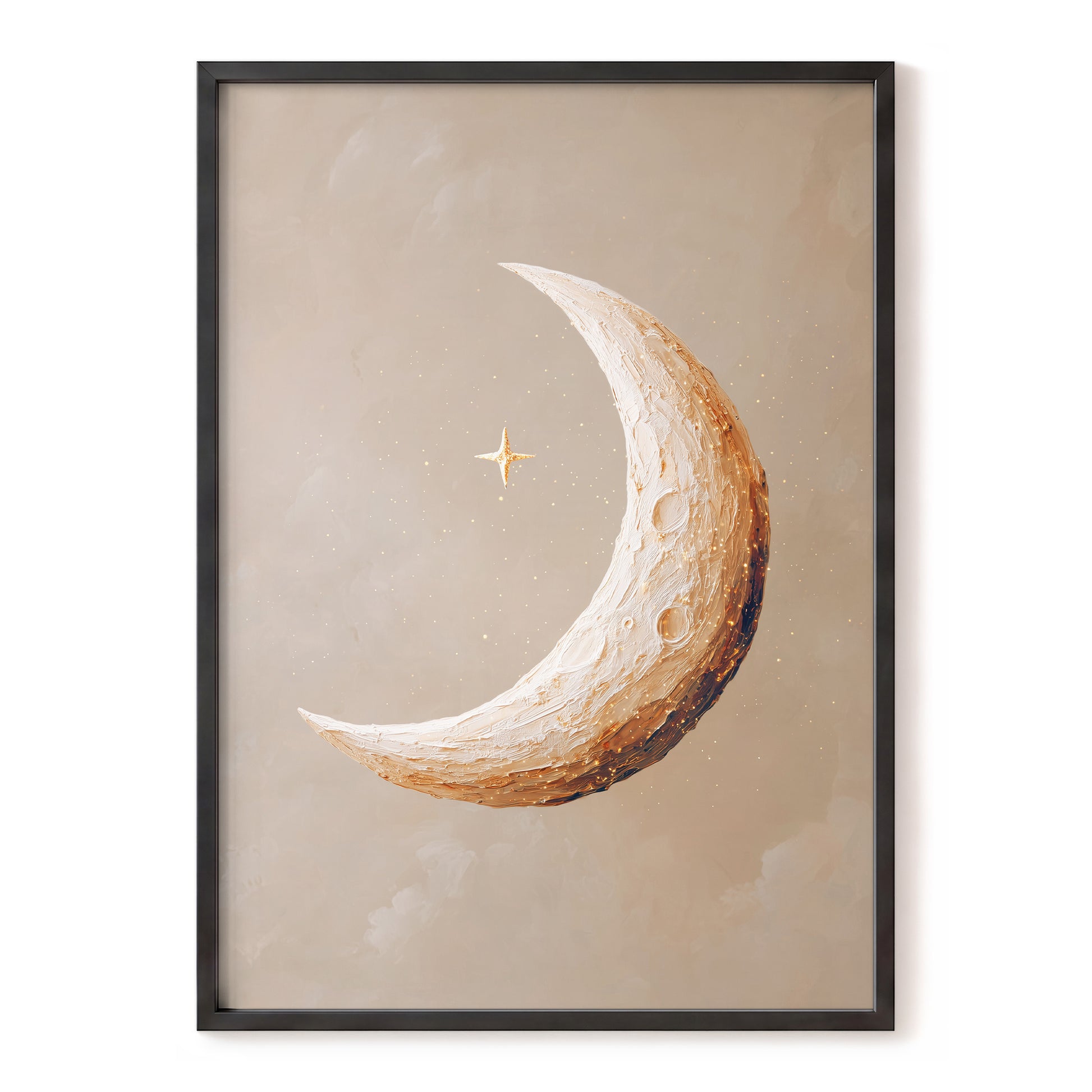 Gilded Crescent – beige, gold, white nature wall art, front view