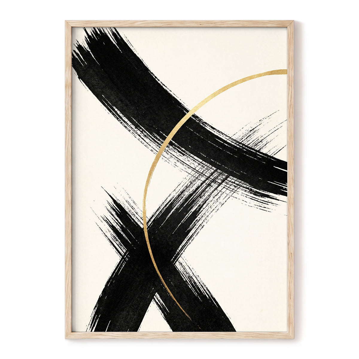 Gilded Crossing, black, beige, gold abstract wall art, front artwork view