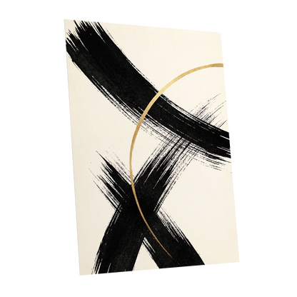 Gilded Crossing, black, beige, gold abstract wall art shown as a unframed poster wall art print