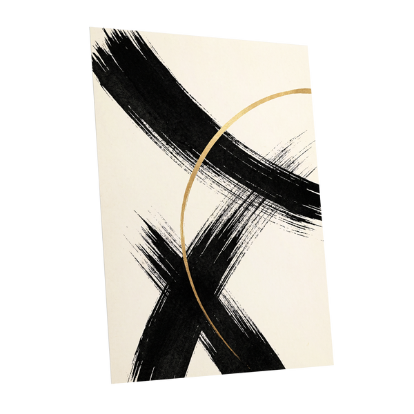 Gilded Crossing, black, beige, gold abstract wall art shown as a unframed poster wall art print