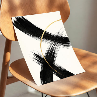 Gilded Crossing, black, beige, gold abstract wall art displayed in a styled interior, gallery view 3