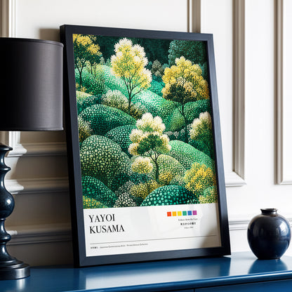Gilded Emerald Grove, green, gold, beige nature wall art displayed in a styled interior, gallery view 3