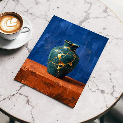 Gilded Fracture, blue, green, orange abstract wall art displayed in a styled interior, gallery view 3