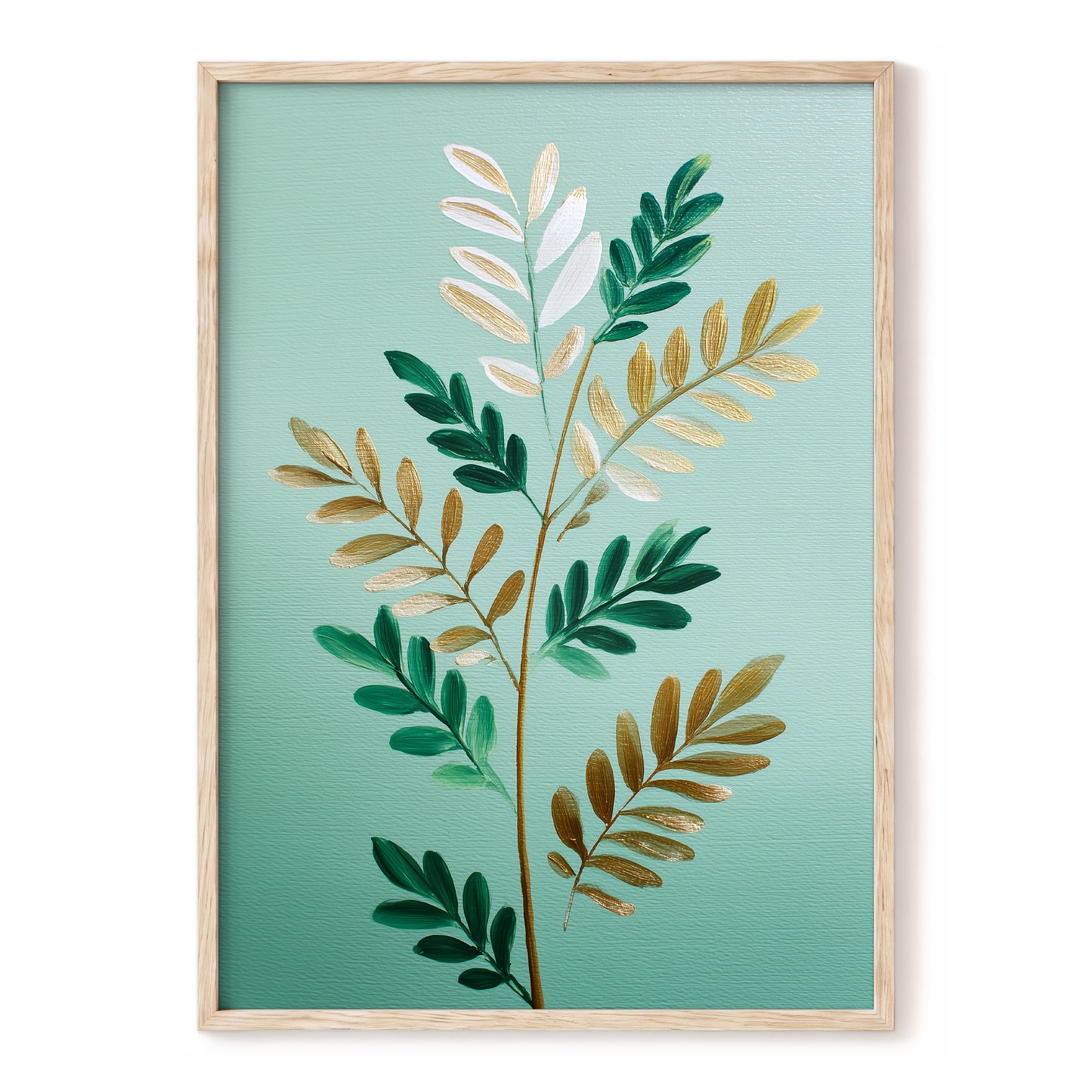 Gilded Garden Rhythm – green, gold, white nature wall art, front view