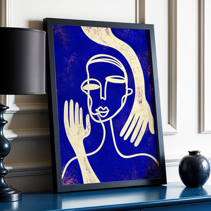 Gilded Gestures, blue, gold, beige abstract wall art displayed in a styled interior, gallery view 2