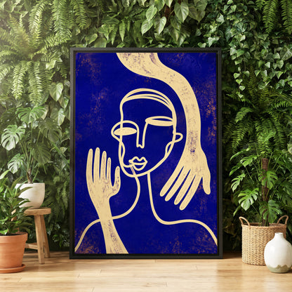 Gilded Gestures, blue, gold, beige abstract wall art displayed in a styled interior, gallery view 4