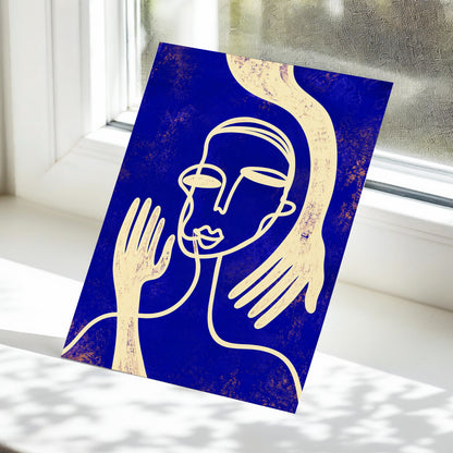 Gilded Gestures, blue, gold, beige abstract wall art displayed in a styled interior, gallery view 5