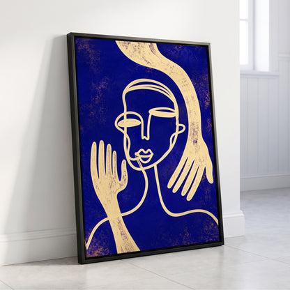 Gilded Gestures, blue, gold, beige abstract wall art displayed in a styled interior, gallery view 8