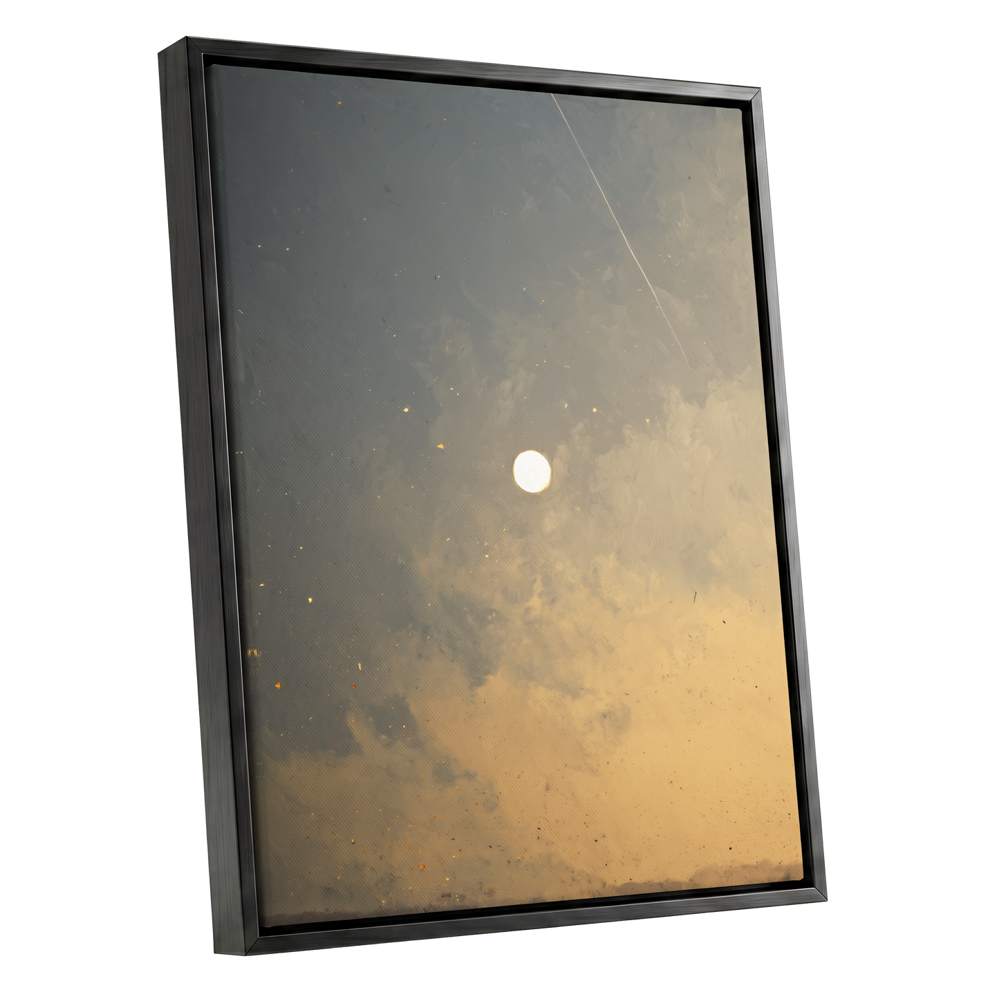 Gilded Hush, gray, gold, beige nature wall art shown as a black framed canvas wall art