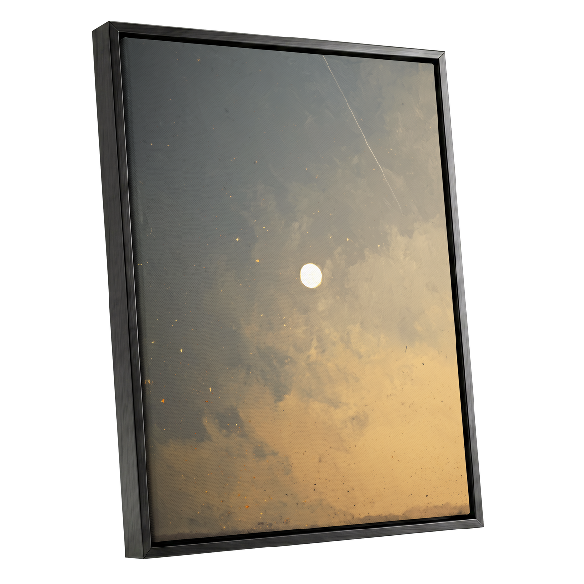 Gilded Hush, gray, gold, beige nature wall art shown as a black framed canvas wall art