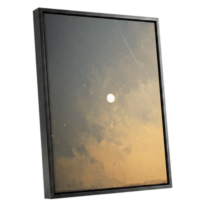 Gilded Hush, gray, gold, beige nature wall art shown as a black framed canvas wall art