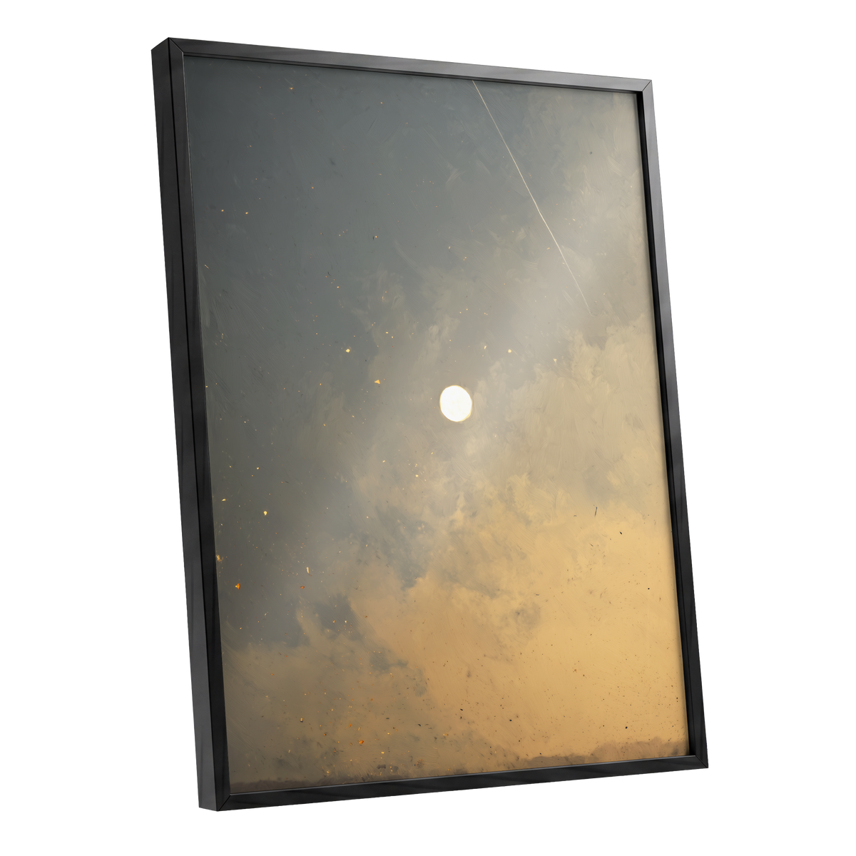 Gilded Hush, gray, gold, beige nature wall art shown as a black framed poster wall art print