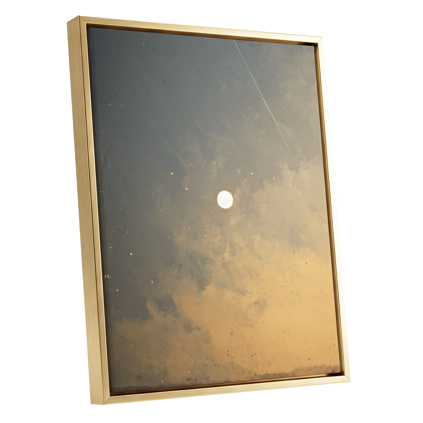 Gilded Hush, gray, gold, beige nature wall art shown as a gold framed canvas wall art