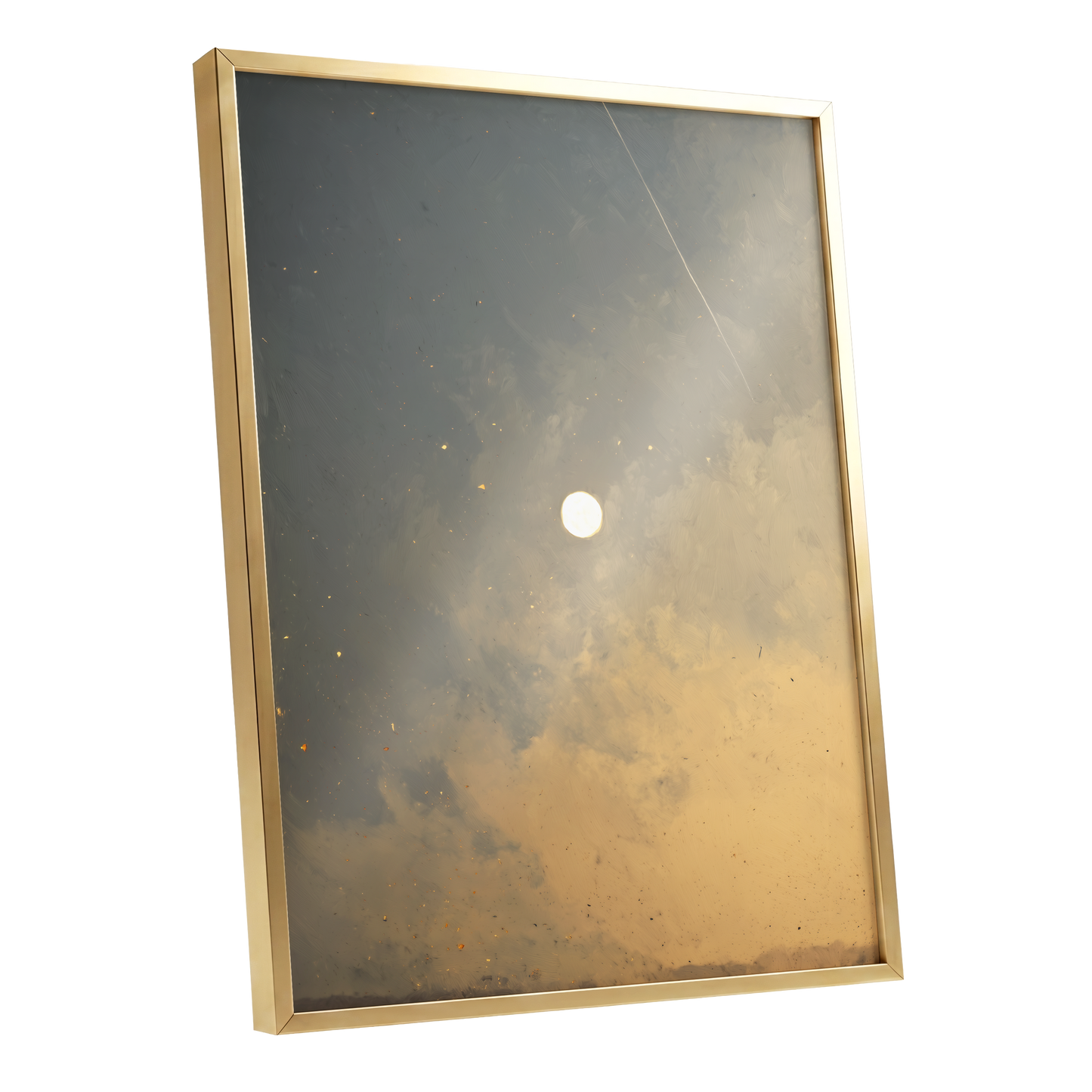 Gilded Hush, gray, gold, beige nature wall art shown as a gold framed poster wall art print