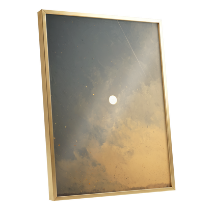 Gilded Hush, gray, gold, beige nature wall art shown as a gold framed poster wall art print