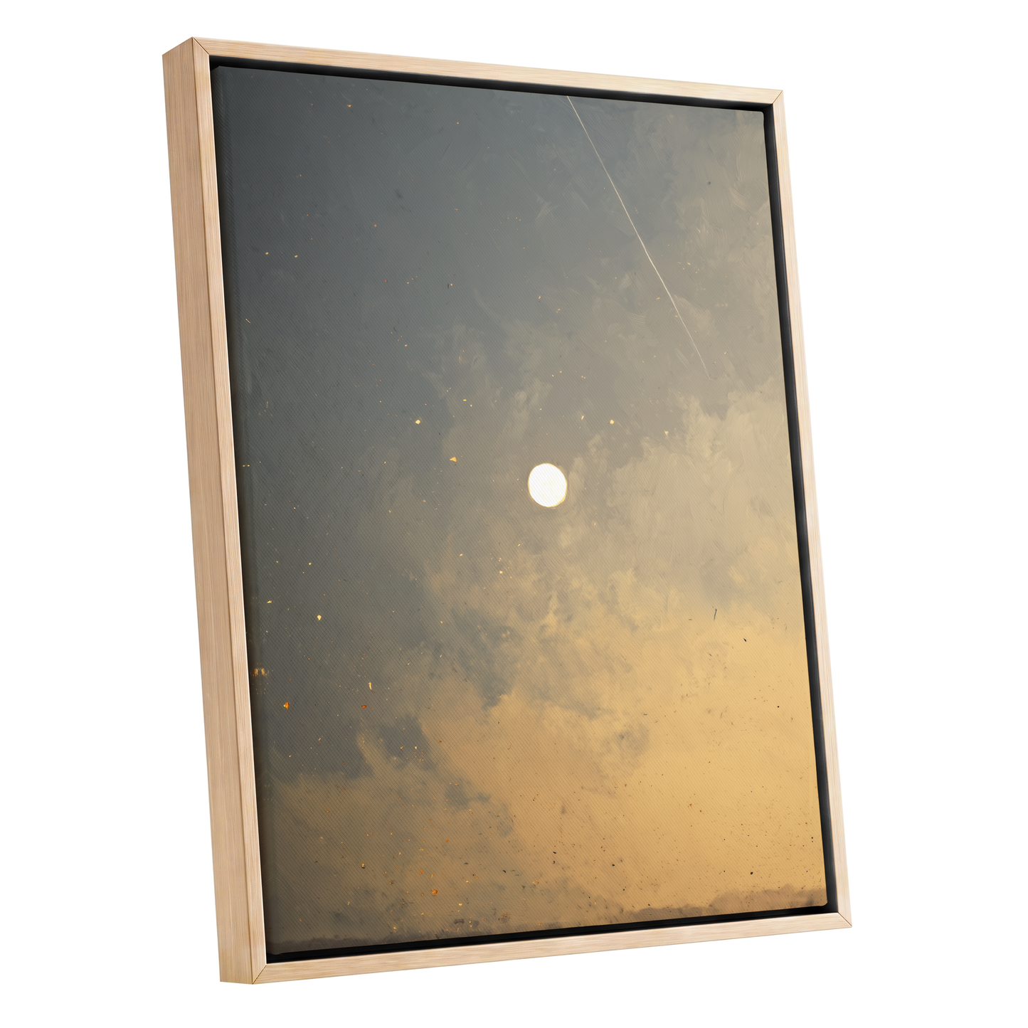 Gilded Hush, gray, gold, beige nature wall art shown as a oak framed canvas wall art