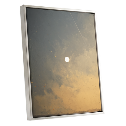 Gilded Hush, gray, gold, beige nature wall art shown as a silver framed canvas wall art