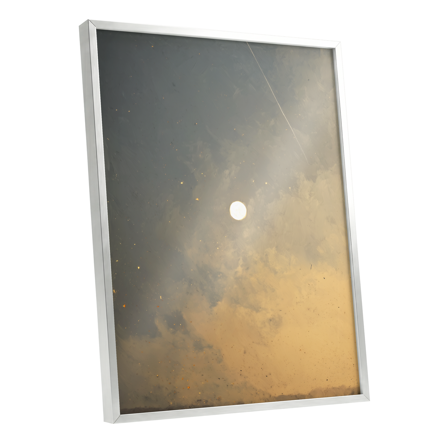 Gilded Hush, gray, gold, beige nature wall art shown as a silver framed poster wall art print