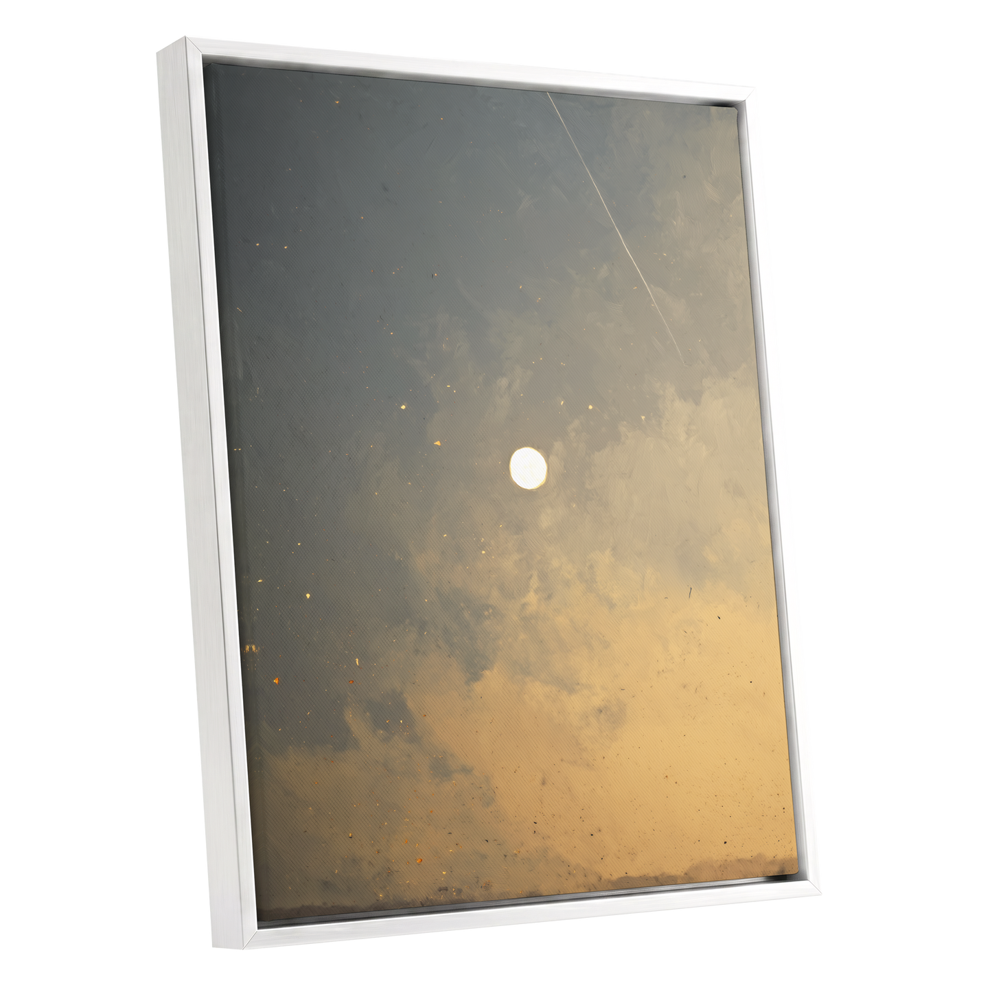 Gilded Hush, gray, gold, beige nature wall art shown as a white framed canvas wall art