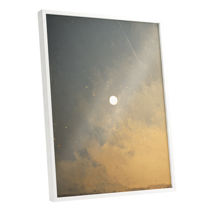 Gilded Hush, gray, gold, beige nature wall art shown as a white framed poster wall art print