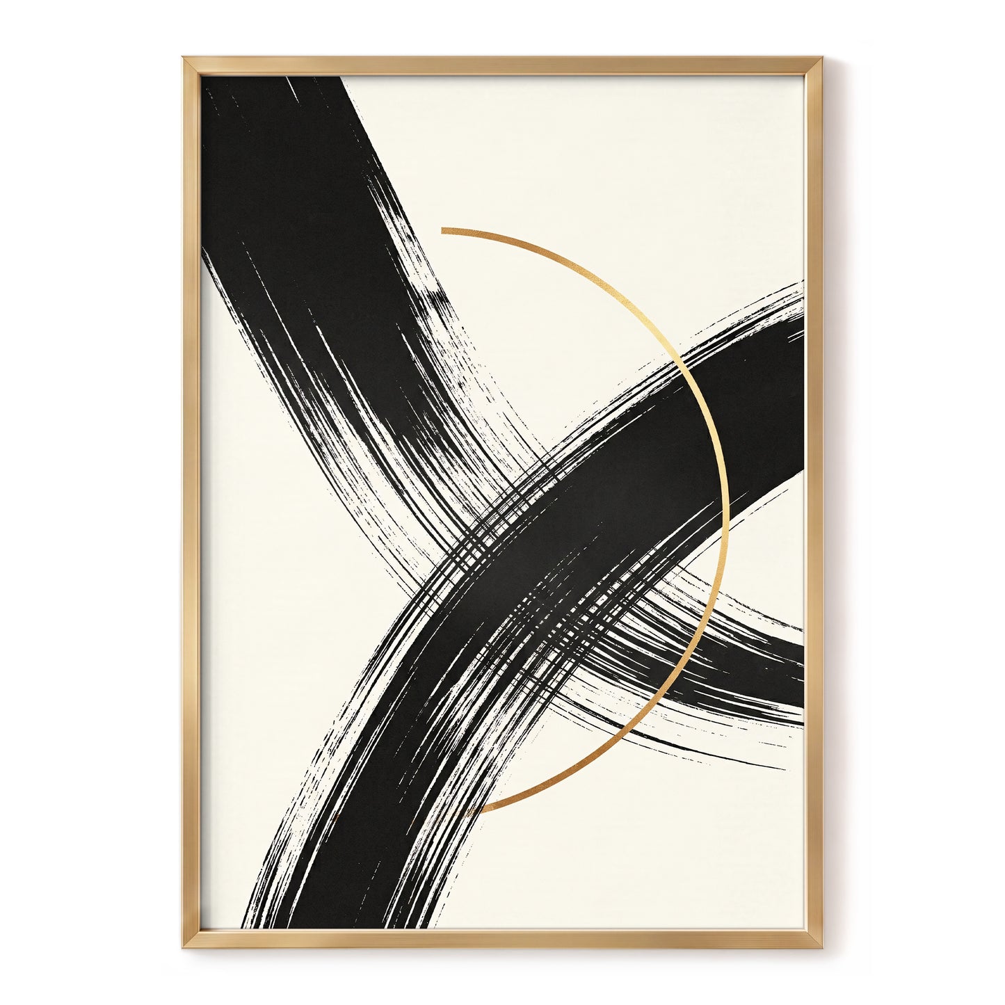 Gilded Intersection, black, beige, gold abstract wall art, front artwork view