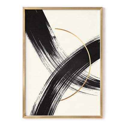 Gilded Intersection, black, beige, gold abstract wall art, front artwork view