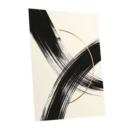 Gilded Intersection, black, beige, gold abstract wall art shown as a unframed poster wall art print