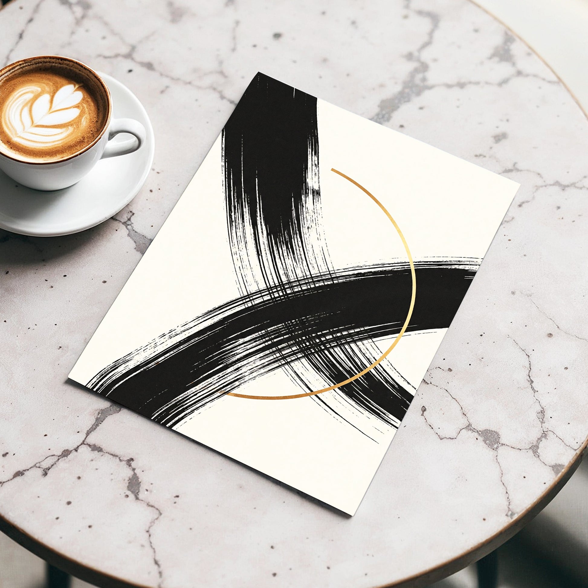 Gilded Intersection, black, beige, gold abstract wall art displayed in a styled interior, gallery view 3