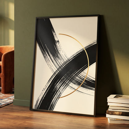 Gilded Intersection, black, beige, gold abstract wall art displayed in a styled interior, gallery view 4