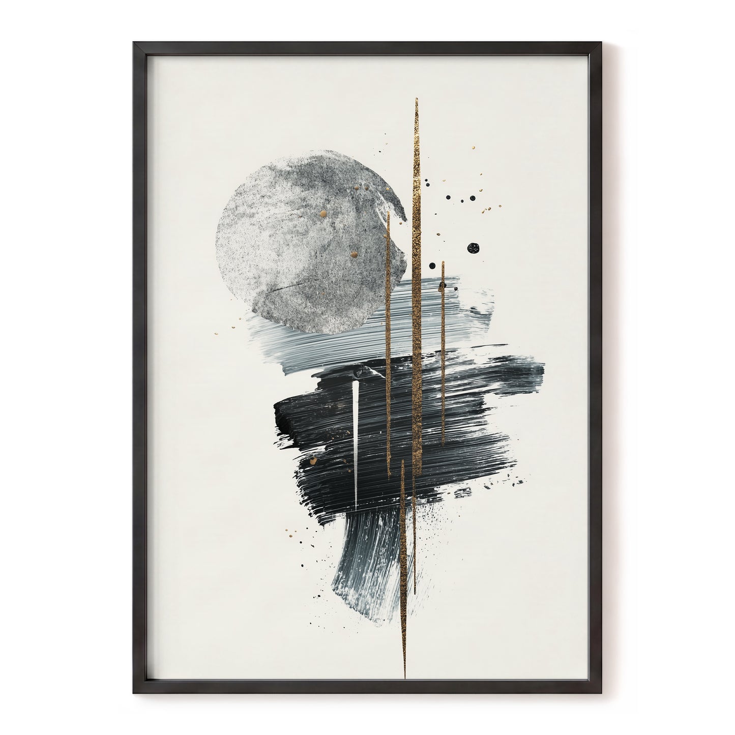 Gilded Intersections, black, gray, beige abstract wall art, front artwork view
