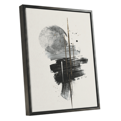 Gilded Intersections, black, gray, beige abstract wall art shown as a black framed canvas wall art