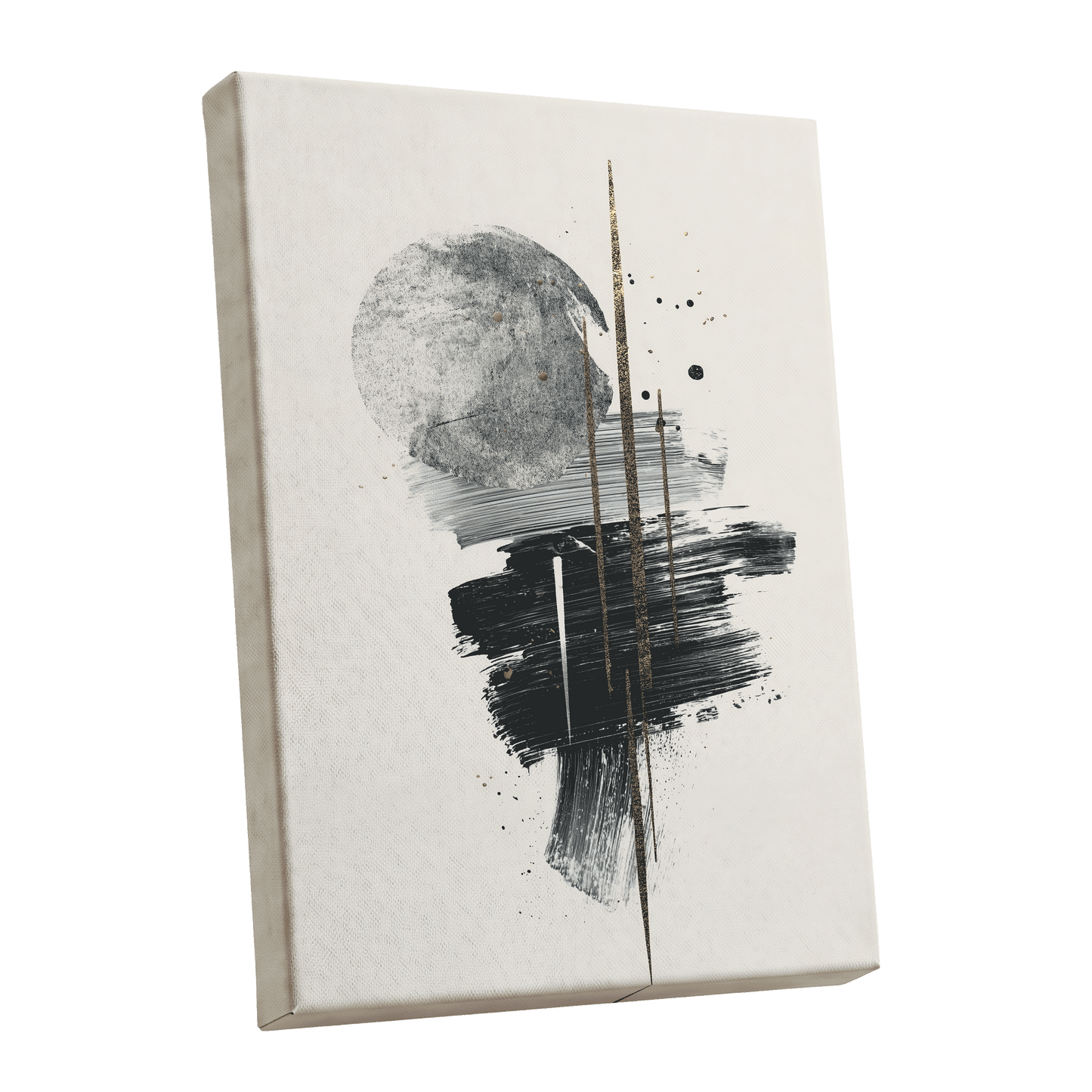 Gilded Intersections, black, gray, beige abstract wall art shown as a stretched canvas wall art