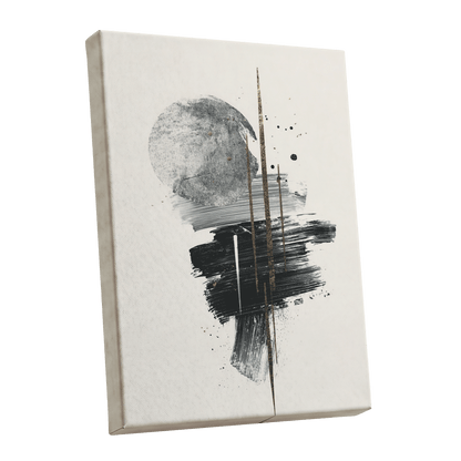 Gilded Intersections, black, gray, beige abstract wall art shown as a stretched canvas wall art