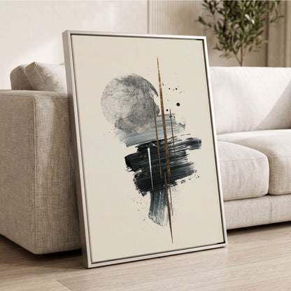 Gilded Intersections, black, gray, beige abstract wall art displayed in a styled interior, gallery view 2