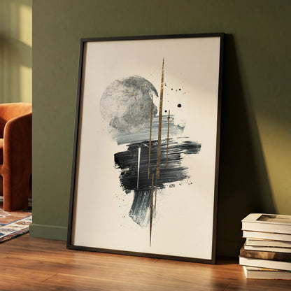 Gilded Intersections, black, gray, beige abstract wall art displayed in a styled interior, gallery view 4