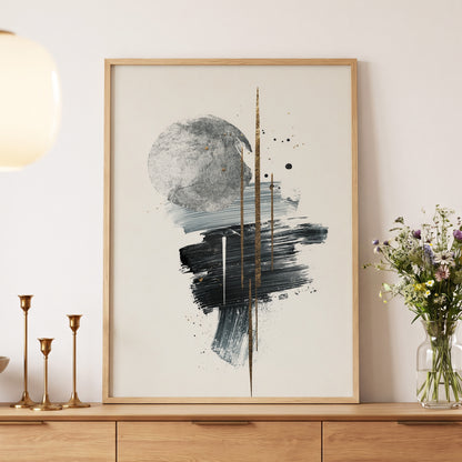 Gilded Intersections, black, gray, beige abstract wall art displayed in a styled interior, gallery view 5