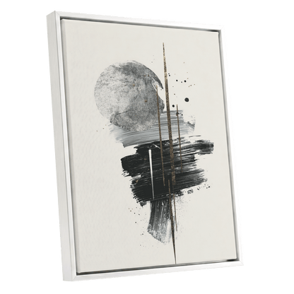 Gilded Intersections, black, gray, beige abstract wall art shown as a white framed canvas wall art