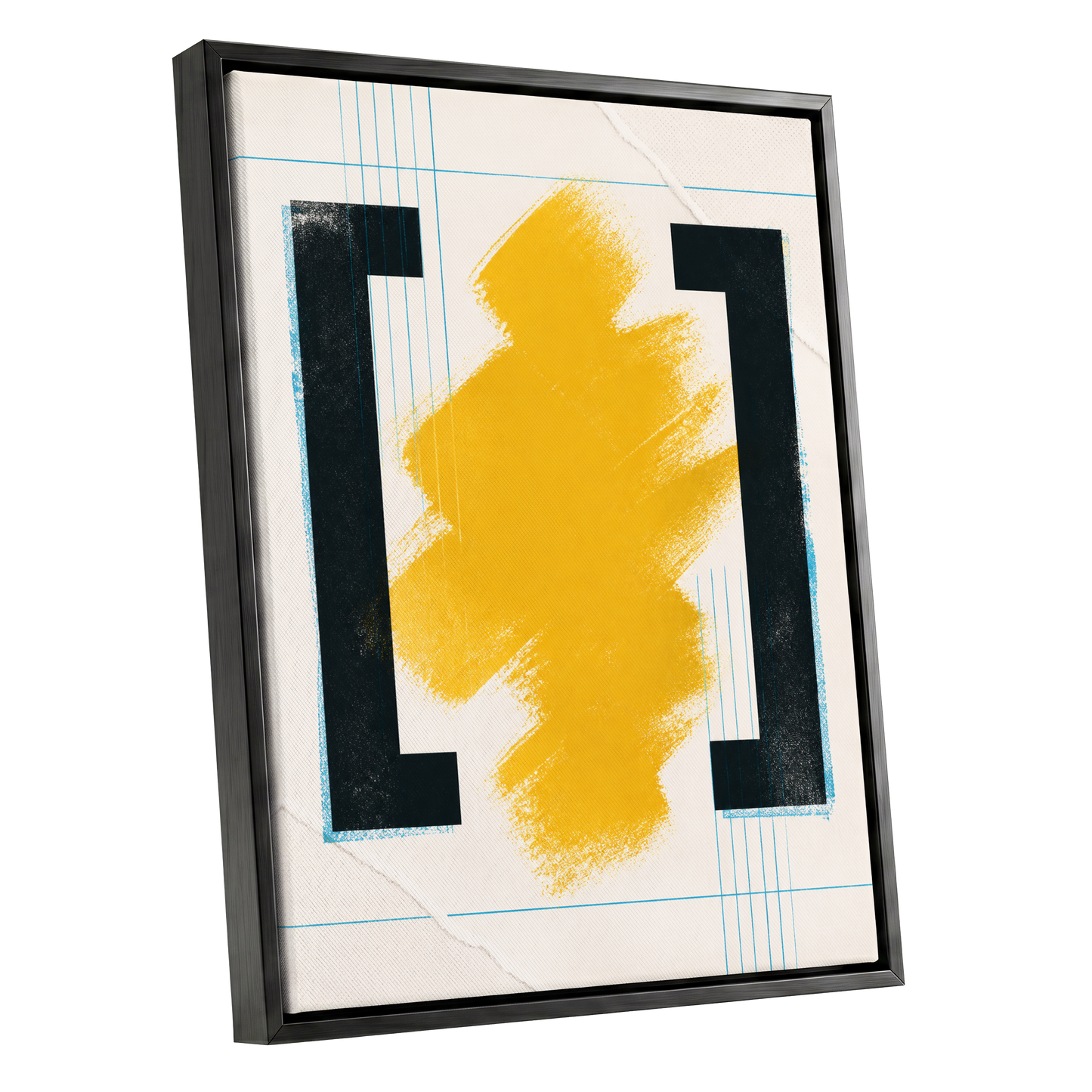 Gilded Interval, gold, black, beige abstract wall art shown as a black framed canvas wall art