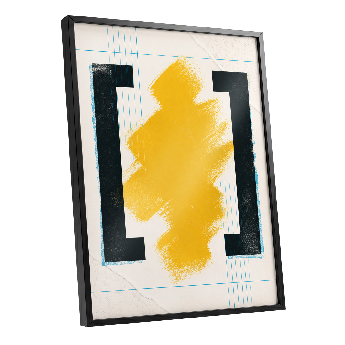 Gilded Interval, gold, black, beige abstract wall art shown as a black framed poster wall art print
