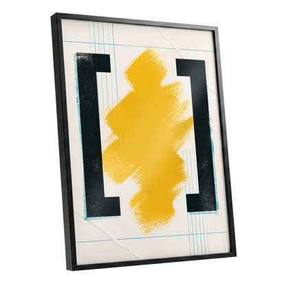 Gilded Interval, gold, black, beige abstract wall art shown as a black framed poster wall art print
