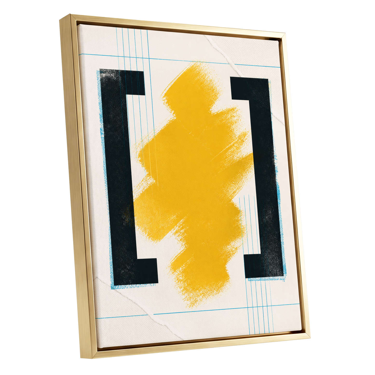Gilded Interval, gold, black, beige abstract wall art shown as a gold framed canvas wall art