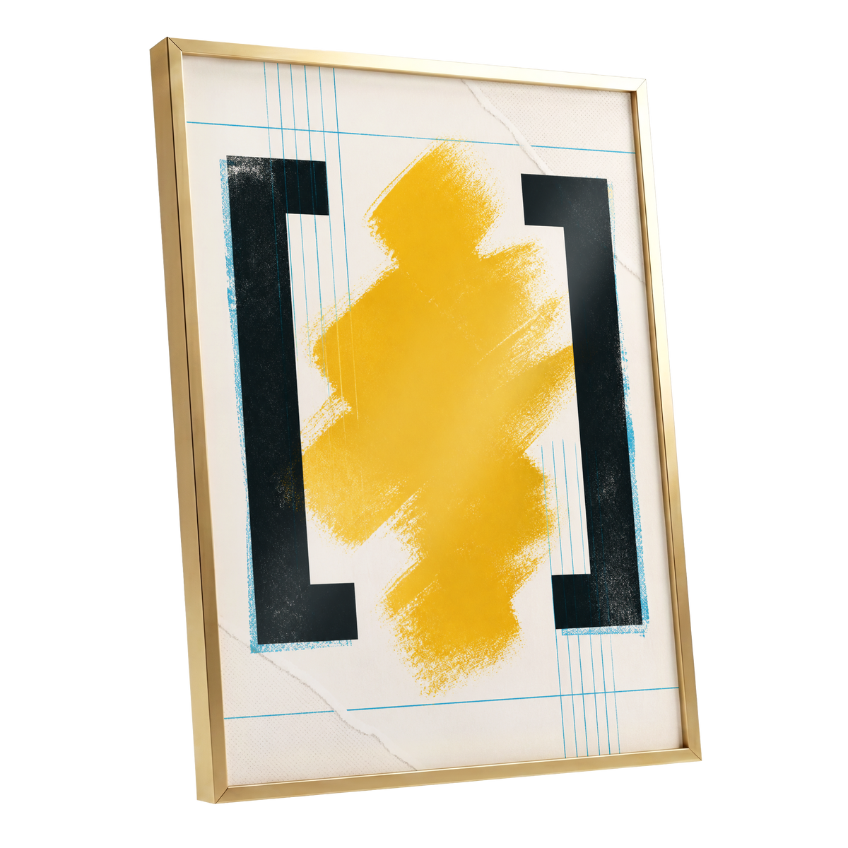 Gilded Interval, gold, black, beige abstract wall art shown as a gold framed poster wall art print