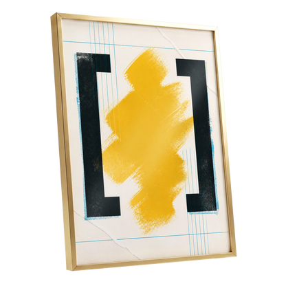 Gilded Interval, gold, black, beige abstract wall art shown as a gold framed poster wall art print