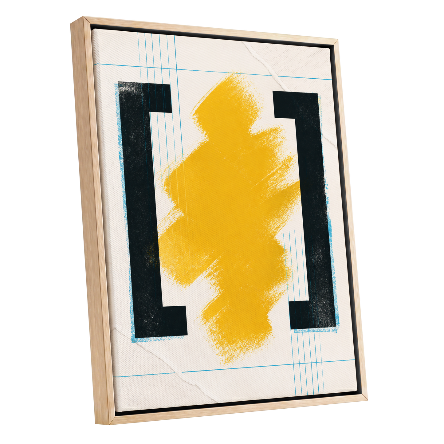 Gilded Interval, gold, black, beige abstract wall art shown as a oak framed canvas wall art