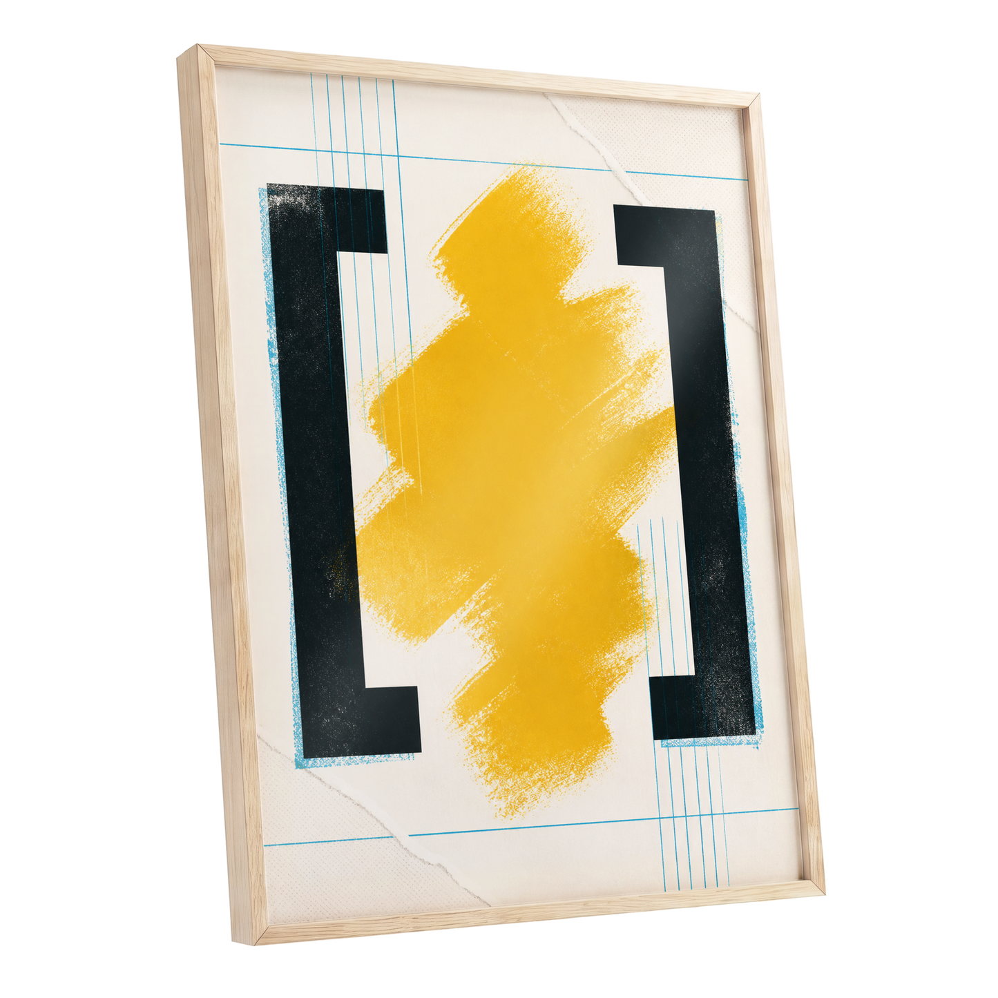 Gilded Interval, gold, black, beige abstract wall art shown as a oak framed poster wall art print