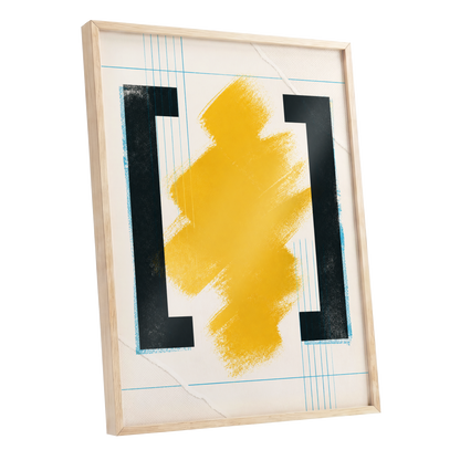 Gilded Interval, gold, black, beige abstract wall art shown as a oak framed poster wall art print