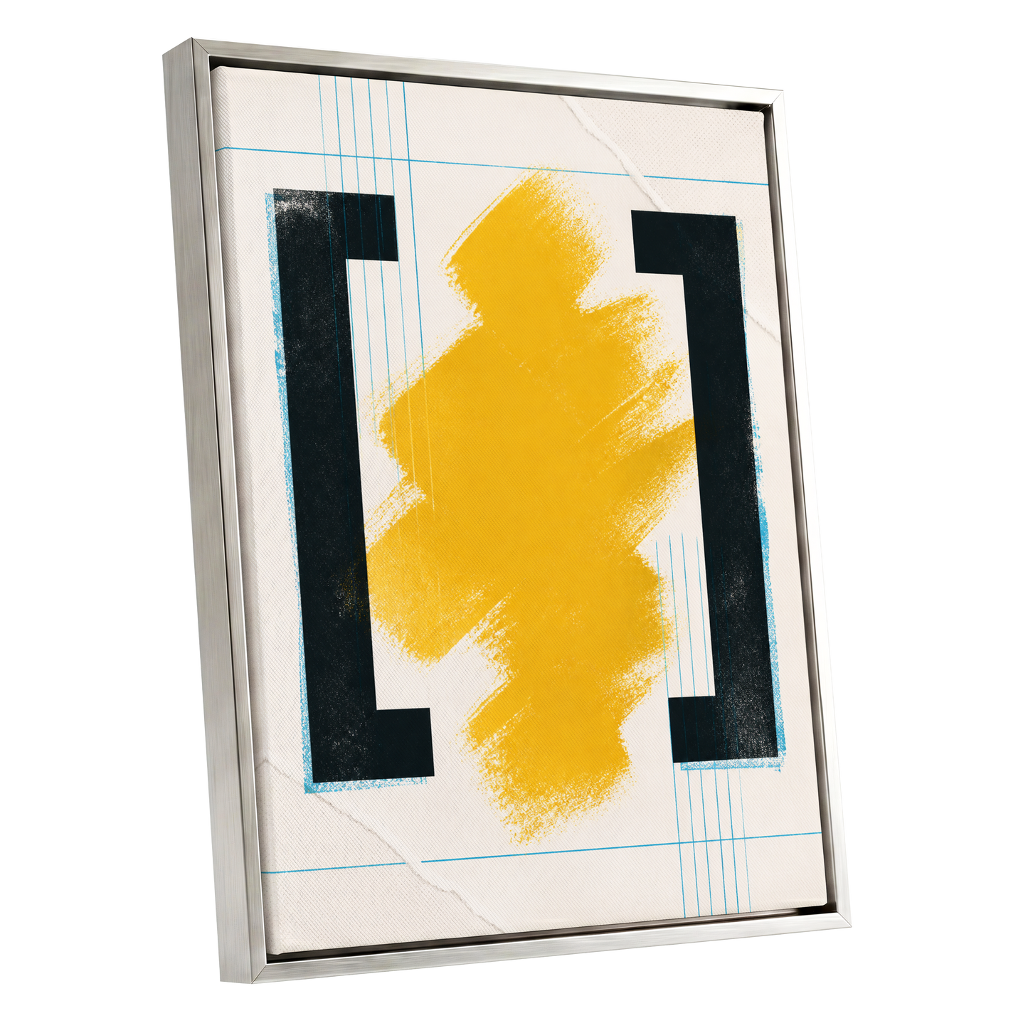 Gilded Interval, gold, black, beige abstract wall art shown as a silver framed canvas wall art