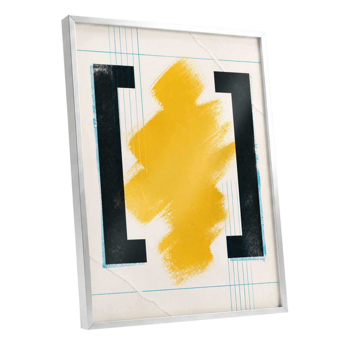 Gilded Interval, gold, black, beige abstract wall art shown as a silver framed poster wall art print