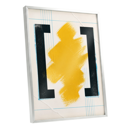 Gilded Interval, gold, black, beige abstract wall art shown as a silver framed poster wall art print